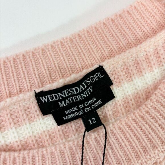 Wednesday's Girl Sweater Women 12 Pink Stripe LongSleeve Pullover NWT Fall Knit - Picture 5 of 9